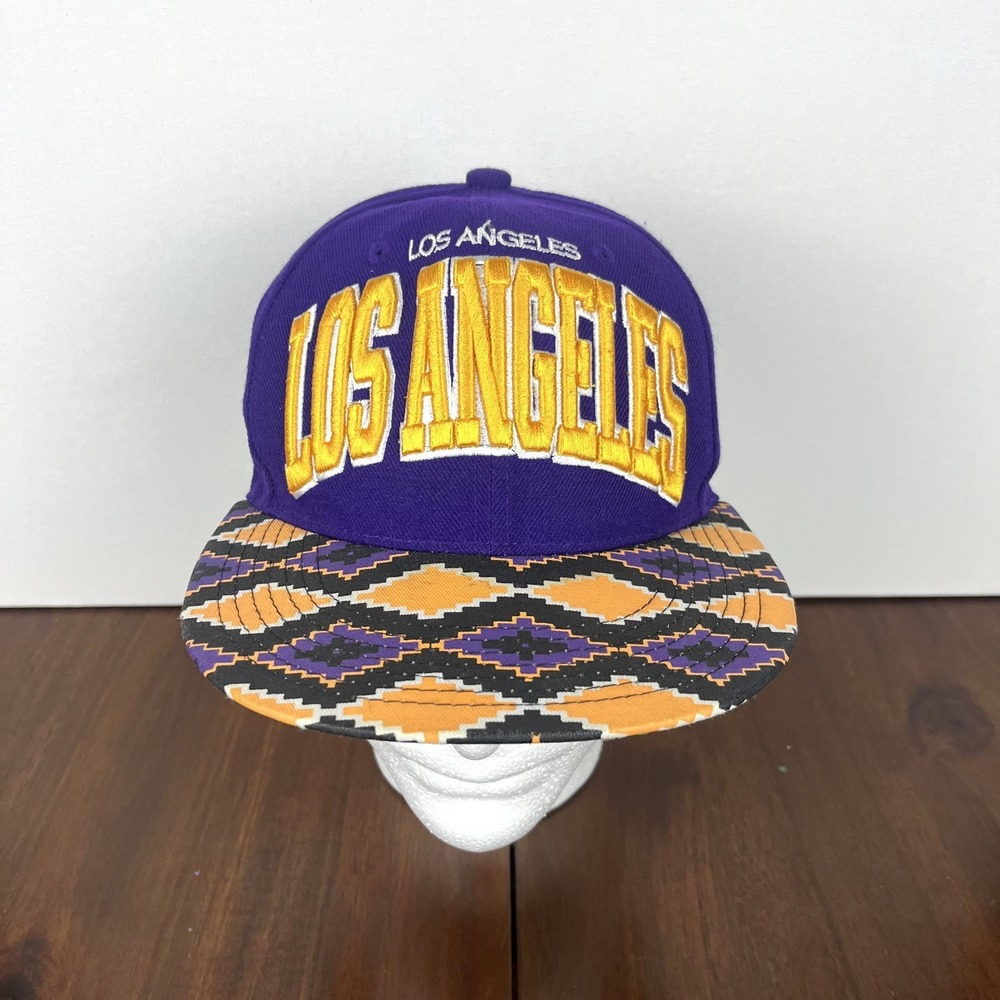 City Hunter Los Angeles Snapback Hat Purple Gold Aztec Tribal Brim Lakers Colors